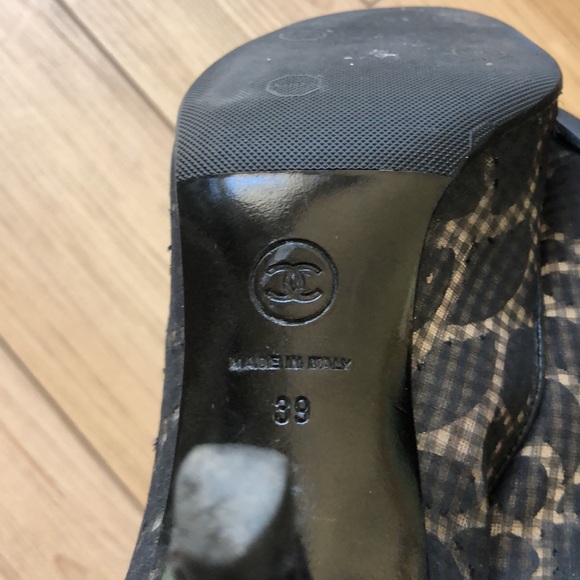 Chanel tweed top camellia mesh sheer pumps 39 US8 - Picture 10 of 12